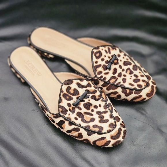 J. Crew Sz 6 US Leopard Print Women's  Slip On Mules Flat Shoe - Picture 1 of 12